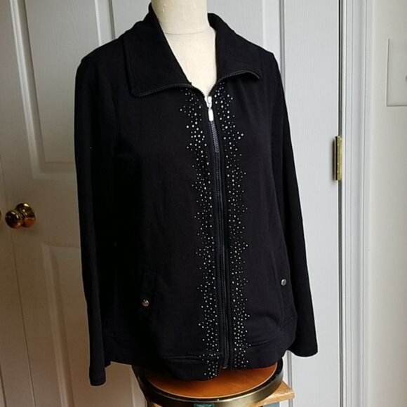 Laura Ashley Black Sweatshirt Zip Up Bling JACKET Women's WOMAN'S Size Medium - Picture 7 of 13